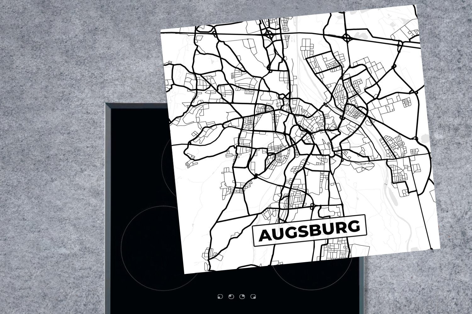 MuchoWow Herdblende-/Abdeckplatte Karte - Ceranfeldabdeckung, tlg), cm, - Arbeitsplatte Stadtplan für Augsburg - Karte, (1 küche 78x78 Vinyl