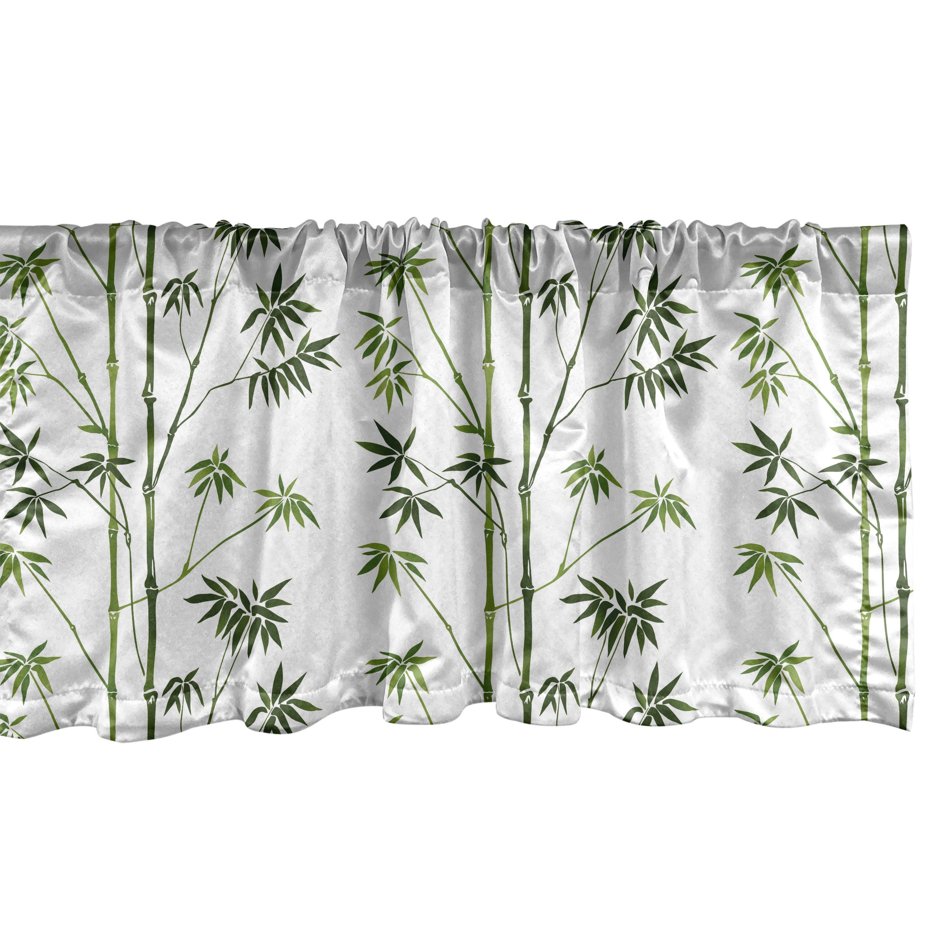 Microfaser, Blätter Küche Dekor Vorhang mit Abakuhaus, Stangentasche, Asian Bambus-Druck Schlafzimmer für Volant Scheibengardine Exotische