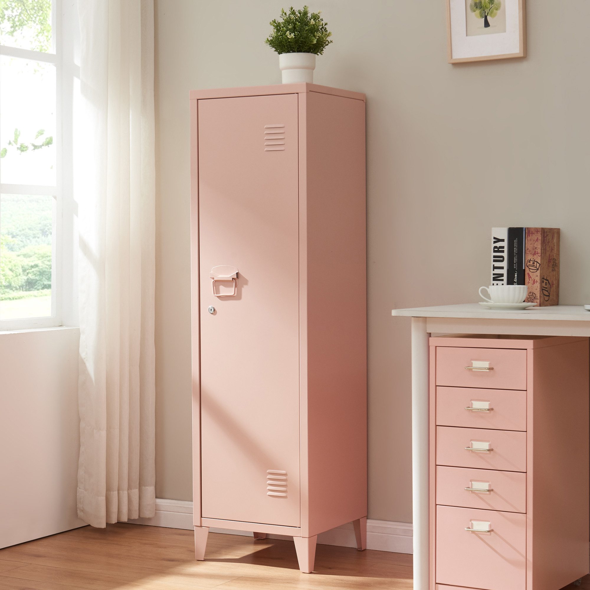 en.casa Spind »Kurikka« Einzelspind 137x38x38cm abschließbar Stahl Peachy Beige