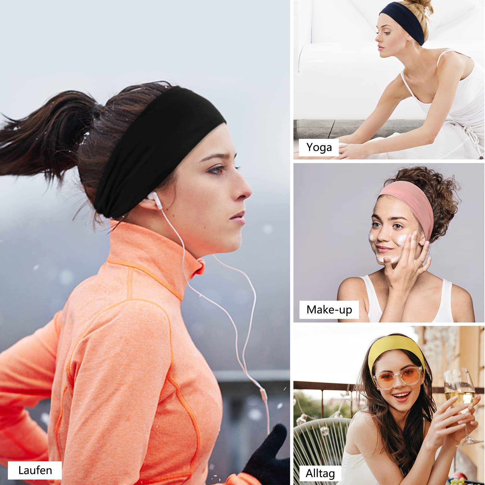 FOUORTUNATE-BEE Stirnband 8 Stück Damen Stirnbänder Workout Yoga Übung Stirnbänder (ür Frauen Haar Schweiß Wicking rutschfeste Haarbänder, 8-St., Sommer Haarsch – Bild 5 von 5
