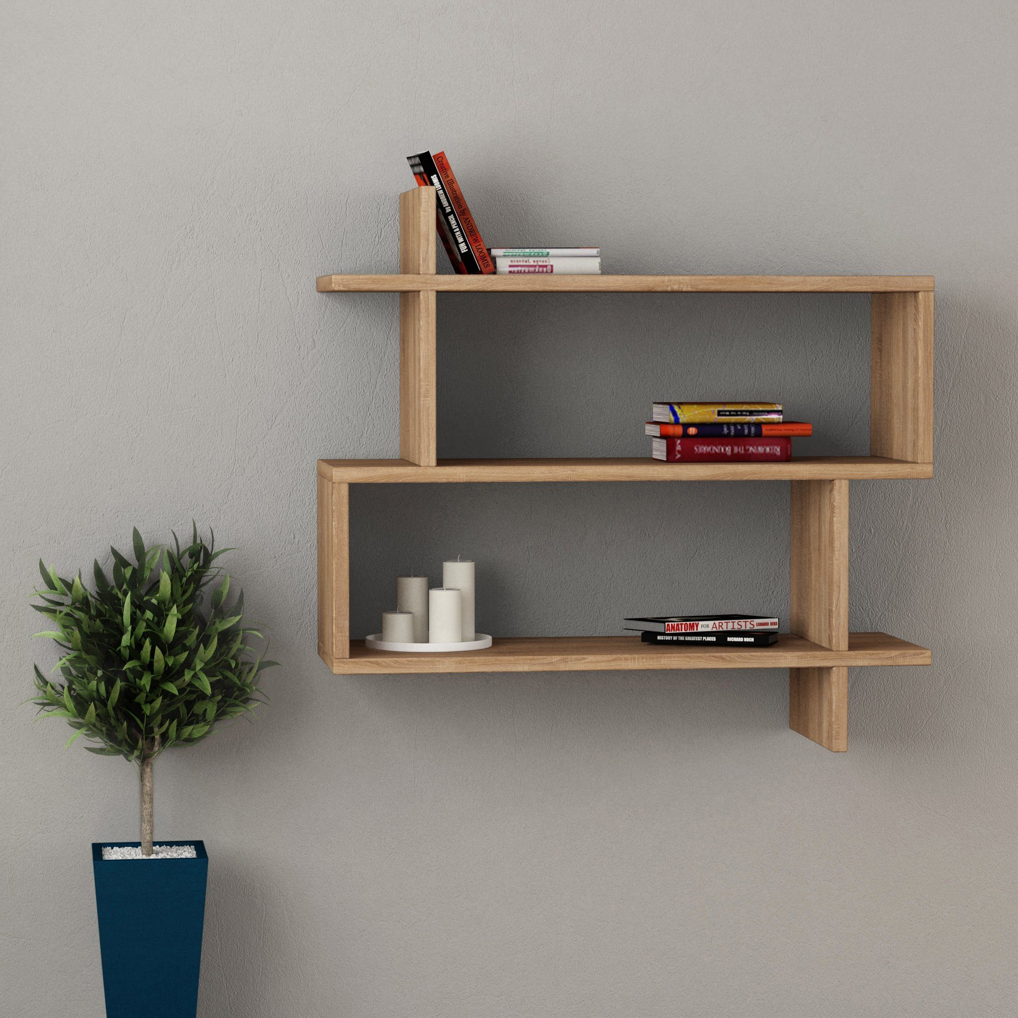 Decortie Bücherregal Paralel, Modernes Wandregal/Bücherregal, 70 x 22 x 65 günstig online kaufen