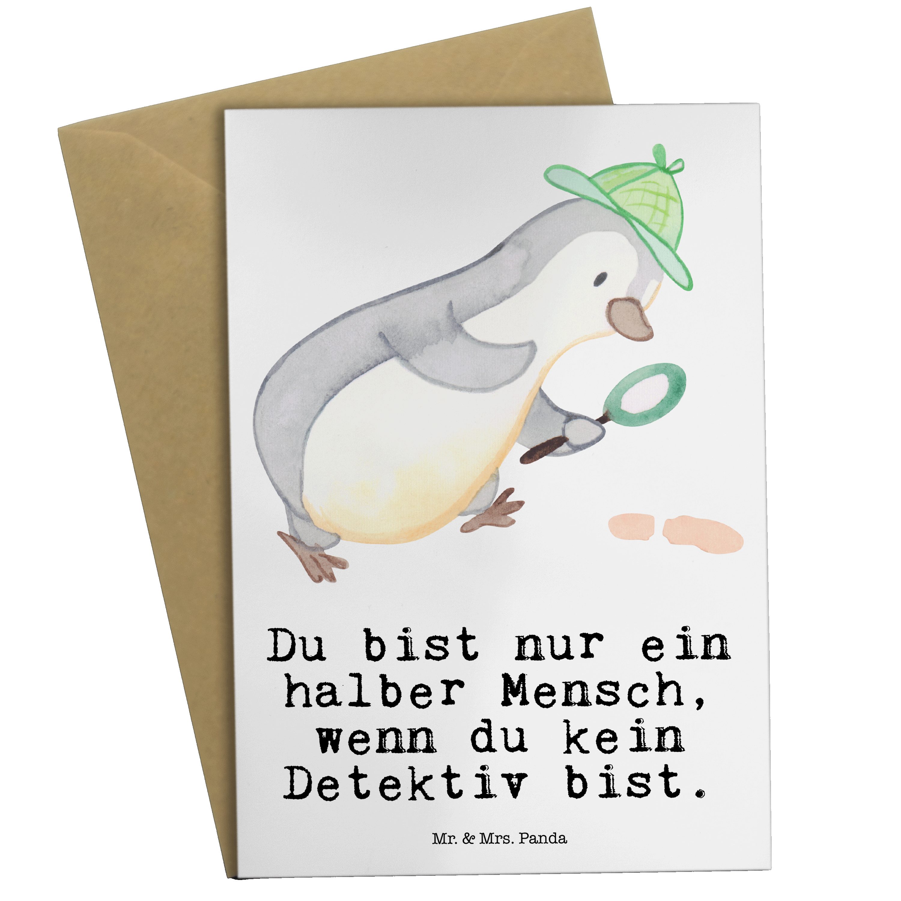 Mr. & Mrs. Panda Grußkarte Detektiv mit Herz - Weiß - Geschenk, Geburtstagskarte, Abschied, Wirt