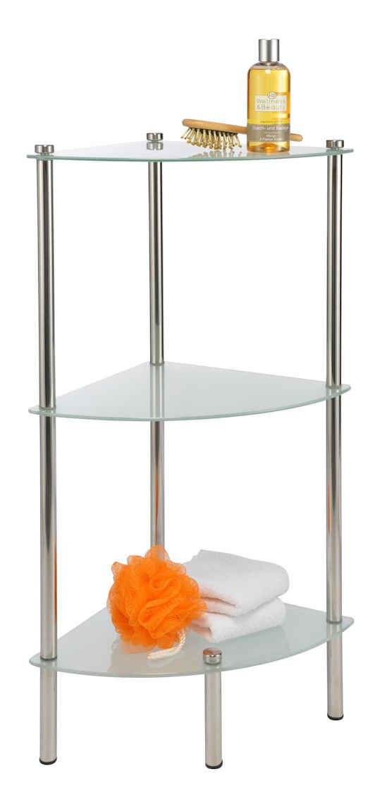 Spetebo Badregal Badezimmer Eckregal mit 3 Glasböden, Stück 1-tlg., Modernes Metall Standregal