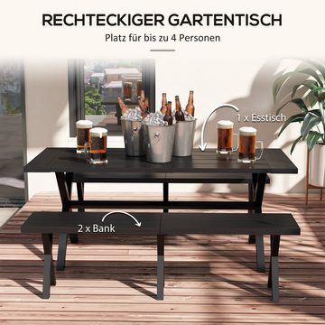 Outsunny Sitzgruppe mit Tisch, 2 Bänken, Schirmloch, (Festzeltgarnitur, 3-tlg., Bierzeltgarnitur), für Terrasse, Balkon, 180 x 80 x 73 cm, Schwarz