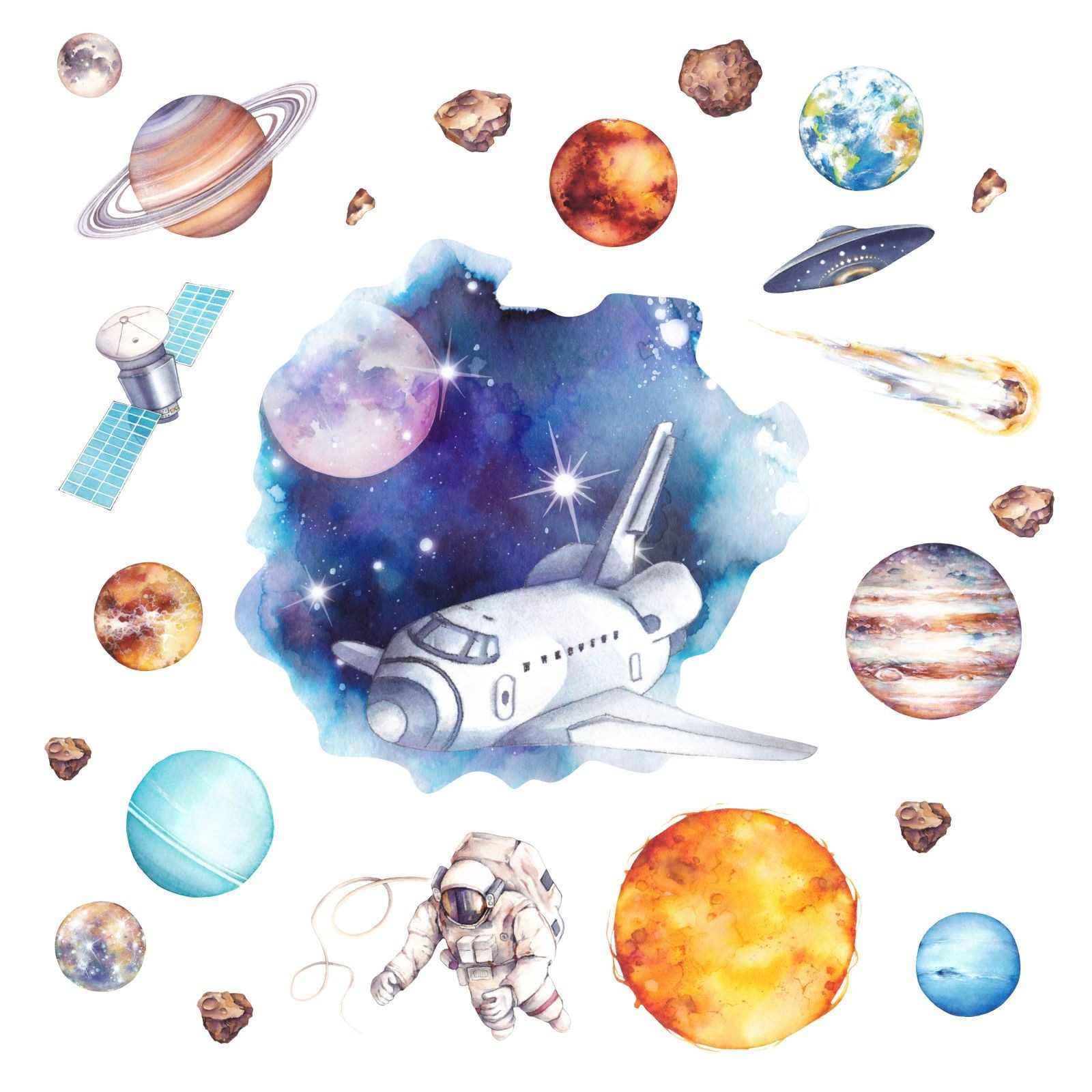 nikima Wandtattoo 239 Wandtattoo Weltraum Planeten - Размер 750 x 420 mm (PVC-Folie), In 6 vers. Größen