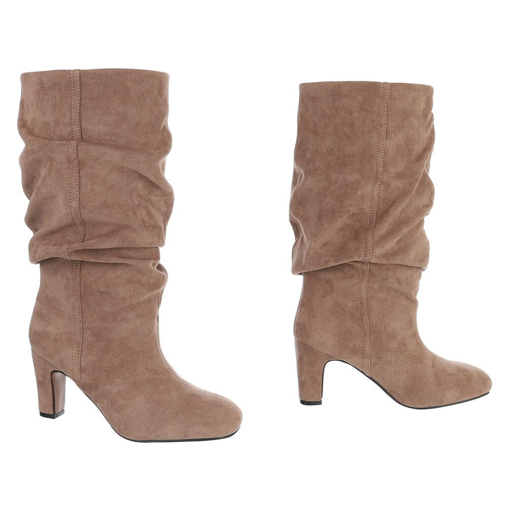 Ital-Design Damen Kniehohe Stiefel mit Blockabsatz und Raffung High-Heel-Stiefel (92422359) Blockabsatz Stiefel in Hellbraun – Bild 4 von 5