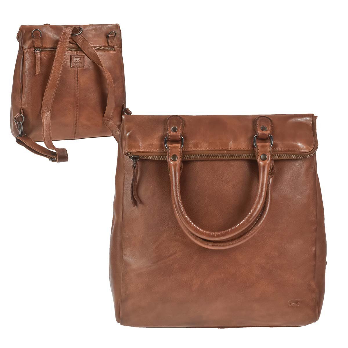 Bear Design Freizeitrucksack "Evi" Cow Lavato Leder, 3in1 Rucksack, Umhängetasche, Handtasche Shopper Leder, 31x31cm