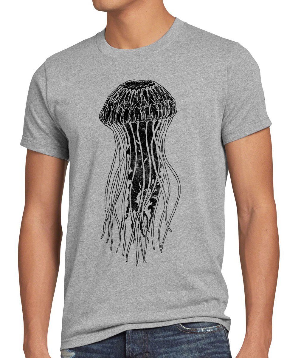 meliert Qualle Herren Print-Shirt Theory Cooper Leonard tbbt style3 Jellyfish Sheldon big bang T-Shirt Meer grau