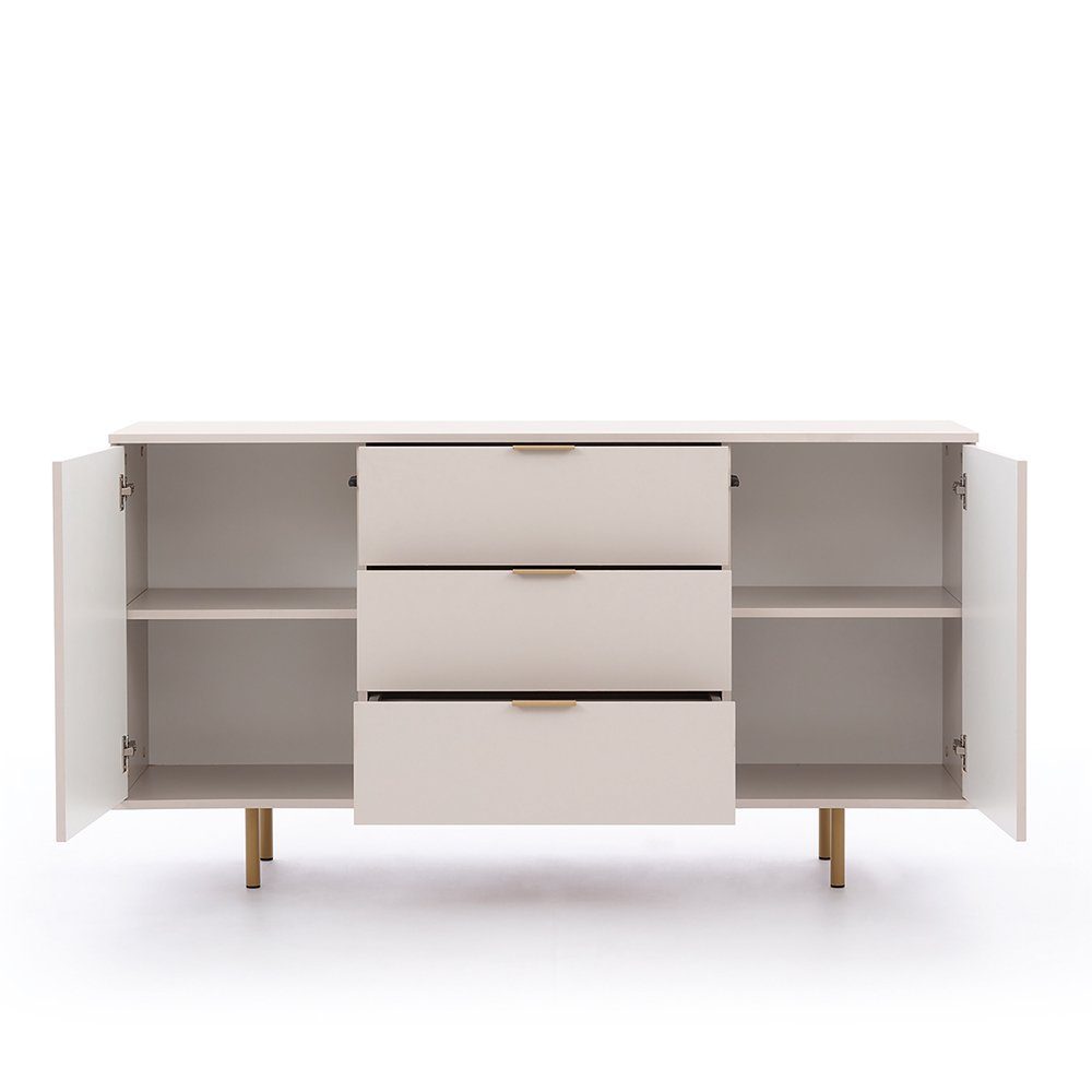 Lomadox Sideboard NADOR-132, 150cm breit, Kaschmir, goldfarbene Metallgriff günstig online kaufen