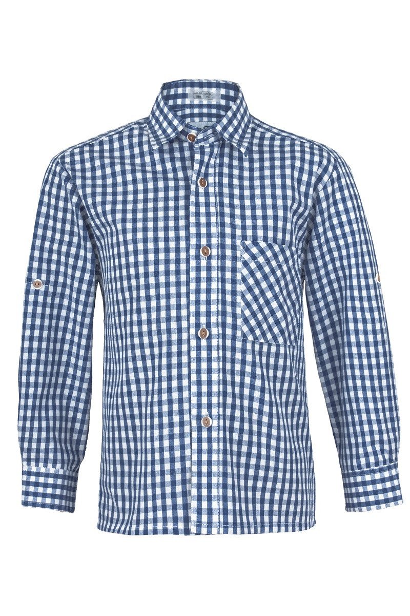 Isar-Trachten Trachtenhemd Trachtenhemd Kind - JOSCHI - marine, rot, tanne