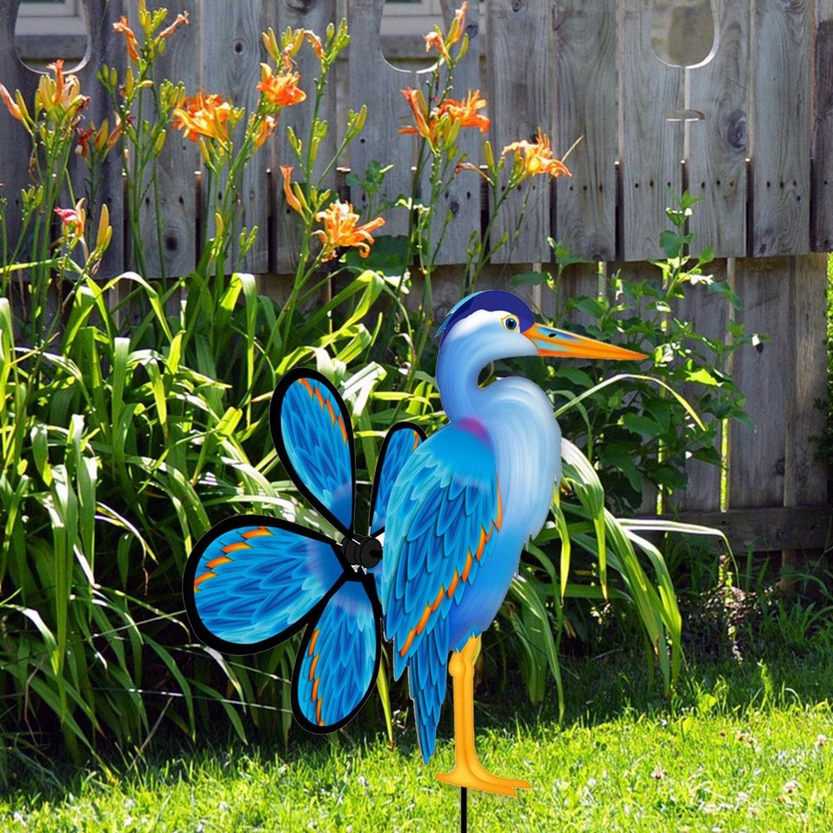 HQ Windspiel Windrad Windspiel HQ Spin Critter Blue Heron Gartendeko Propeller, farbenfrohe Gartendekoration, toller Hingucker
