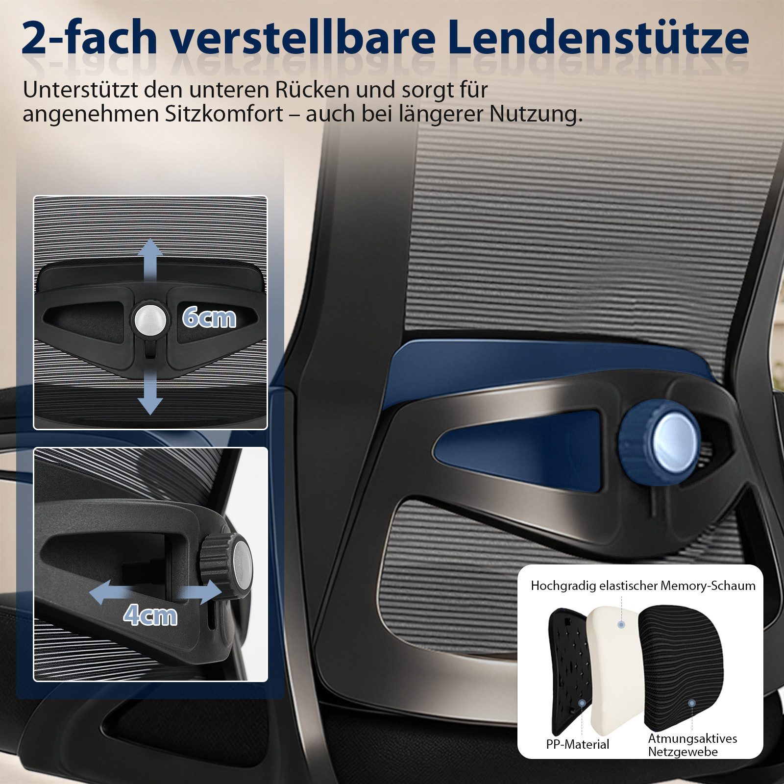 Hoolamyie Bürostuhl Schreibtischstuhl mit klappbaren Armlehnen & 2D-Lendenstütze (Atmungsaktiver Mesh-Rücken mit Lendenstütze, Wippfunktion, gepolsterten Klapparmlehnen, leisen Rollen & Höhenverstellung), Homeoffice Stuhl, Bürostuhl ergonomisch, ergonomischer Drehstuhl