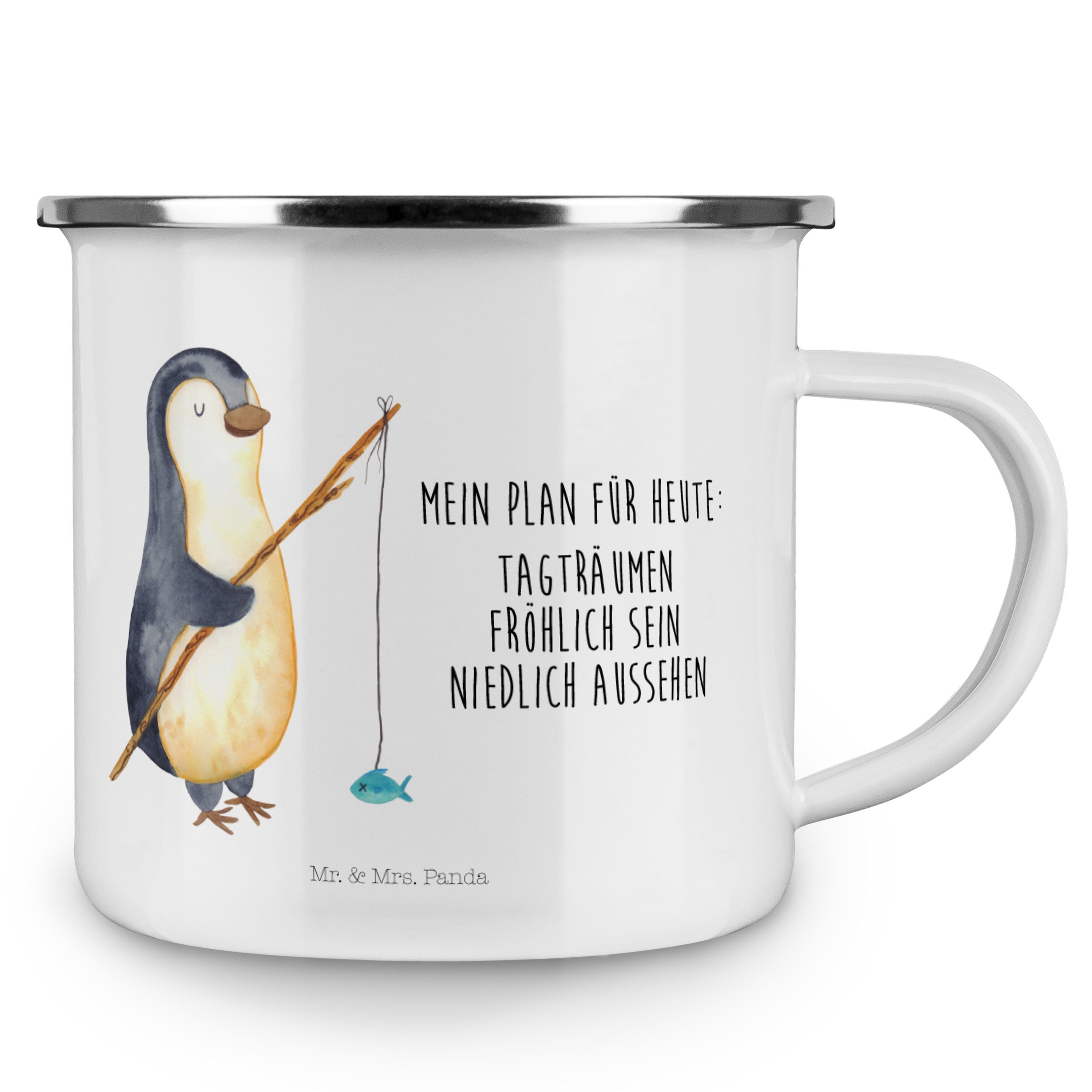 - Mr. Panda Trinkbecher, & Angler Geschenk, Outdoor, Blechtasse Ca, Pinguin - Mrs. Emaille Becher Weiß