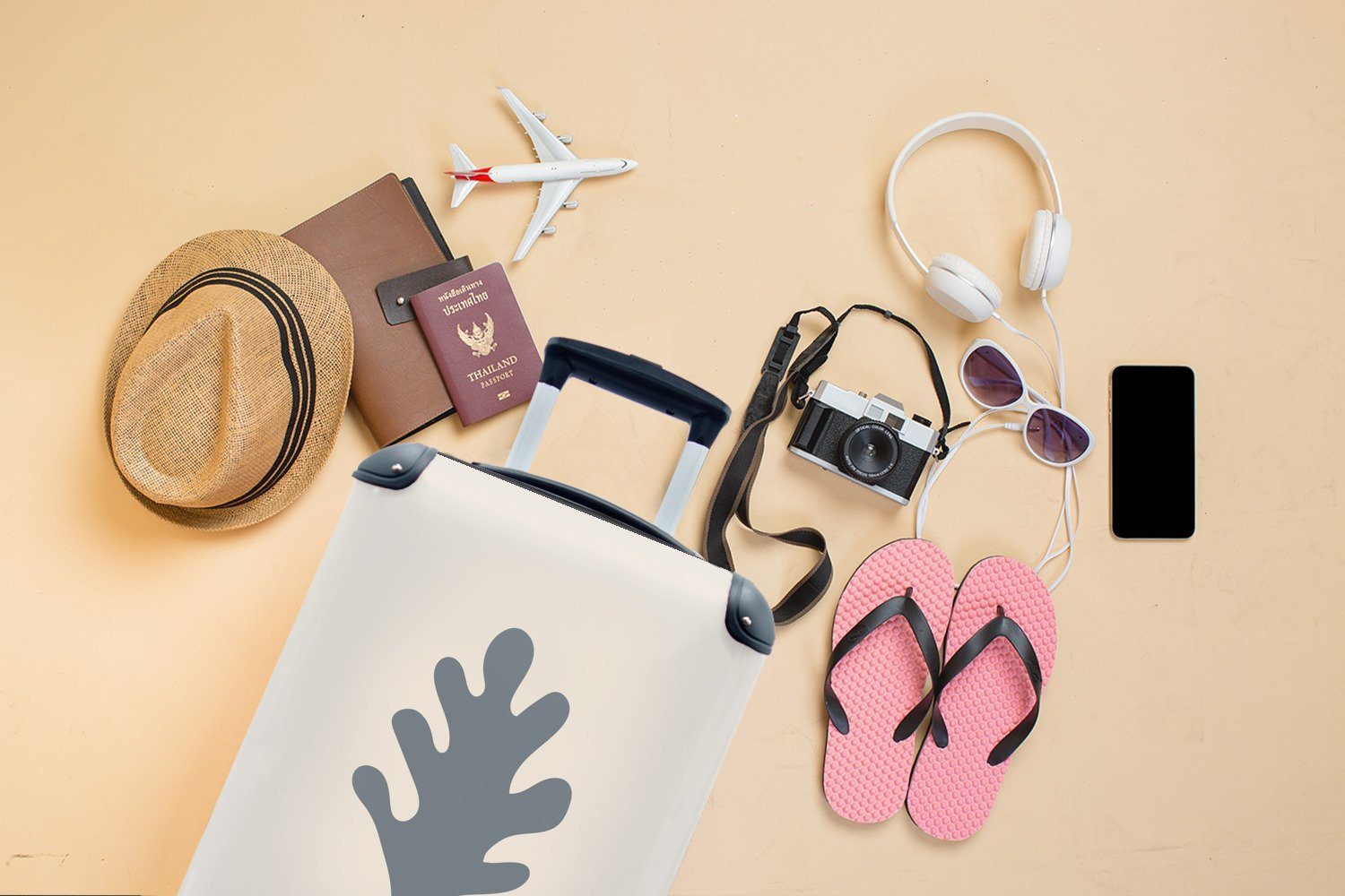 MuchoWow Handgepäckkoffer mit Trolley, Pastell Farbe, Handgepäck rollen, 4 für Blätter - Reisetasche Reisekoffer - Ferien, Rollen