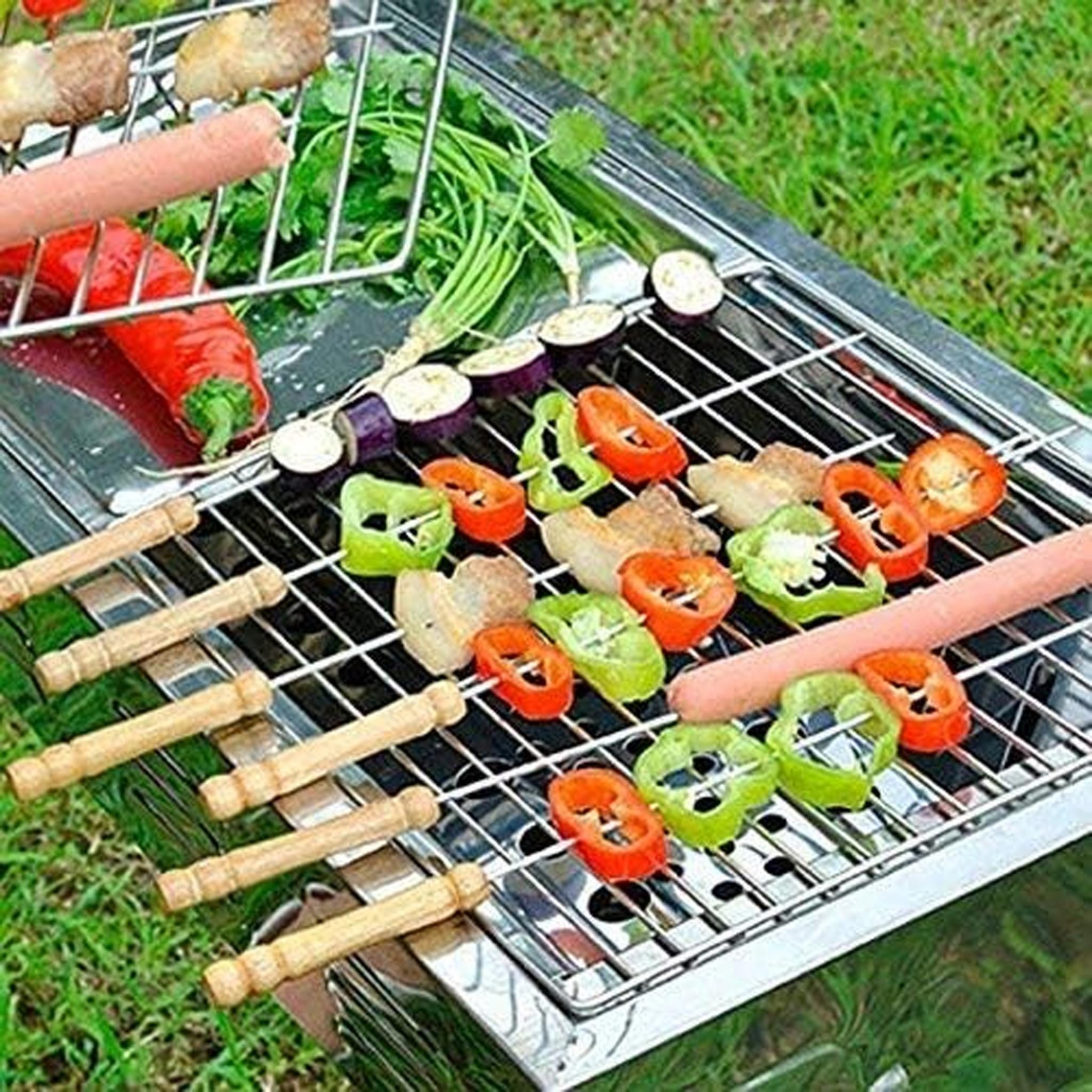 LA CUTE Grillspieß 10 Schaschlik Spieße Grill 30cm Schampura Edelstahl (Grillspieß-Set aus Edelstahl für vielseitiges Grillen, 10-St., 10 Grillspieße aus Edelstahl mit Holzgriff, 30 cm), Rostfreie Edelstahlspieße mit ergonomischem Holzgriff