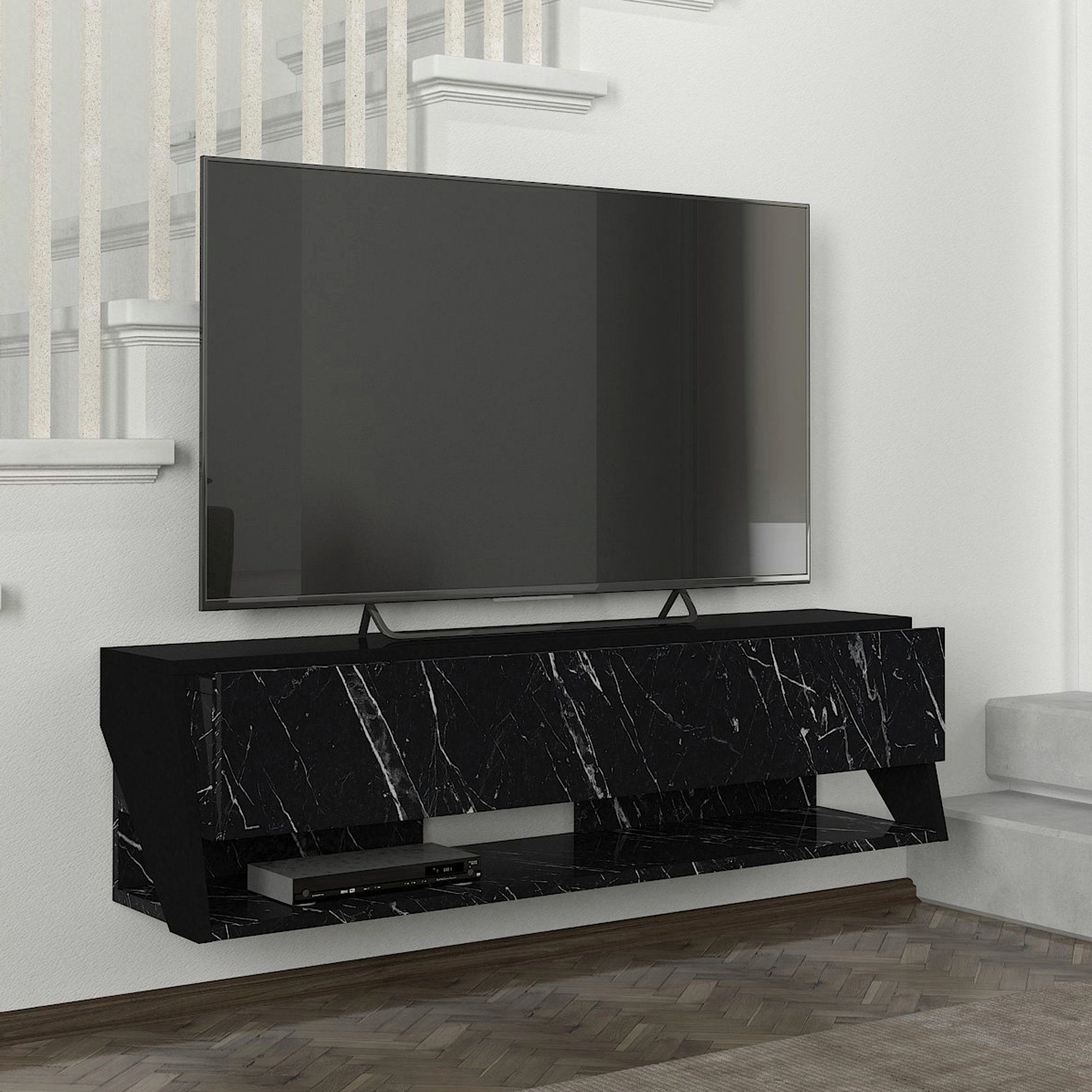 120x31,5x32,5cm Marmor, Marmor, »Kimitoön« 5x32, en.casa schwarz, 5cm Fernsehtisch TV-Schrank schwarz