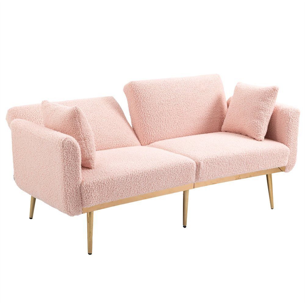 Klappbett DOTMALL Rosa Metallfüßen mit Samt-Lounge-Sofa,umwandelbares Schlafsofa