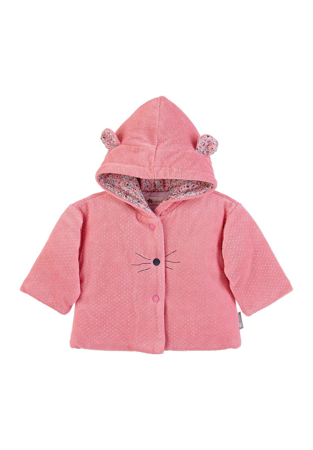 Sterntaler® Maus Baby und Kapuzen-Jacke - (1-St) in Nicki geblümtem und - Wendejacke und MÄDCHEN Kapuzen-Jacke Mabel Kapuzenfleecejacke Nicki - Kapuzenjacke Rosa wattiert Jerseyfutter Knopfleiste FÜR 3D-Ohren, Mabel Sterntaler vorne mit Babyjacke