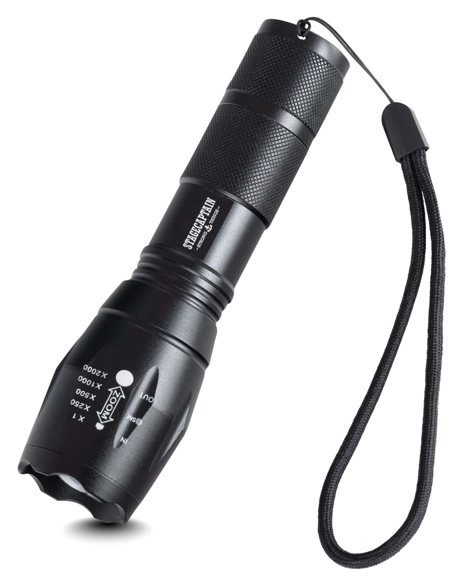 Stagecaptain LED Taschenlampe TF-1000 - Wasserfestes Outdoor Flashlight (Langlebiger 1000 Lumen CREE Chip), mit 3 Helligkeitsstufen, Stufenloser Zoom, Stroboskop und SOS Modus