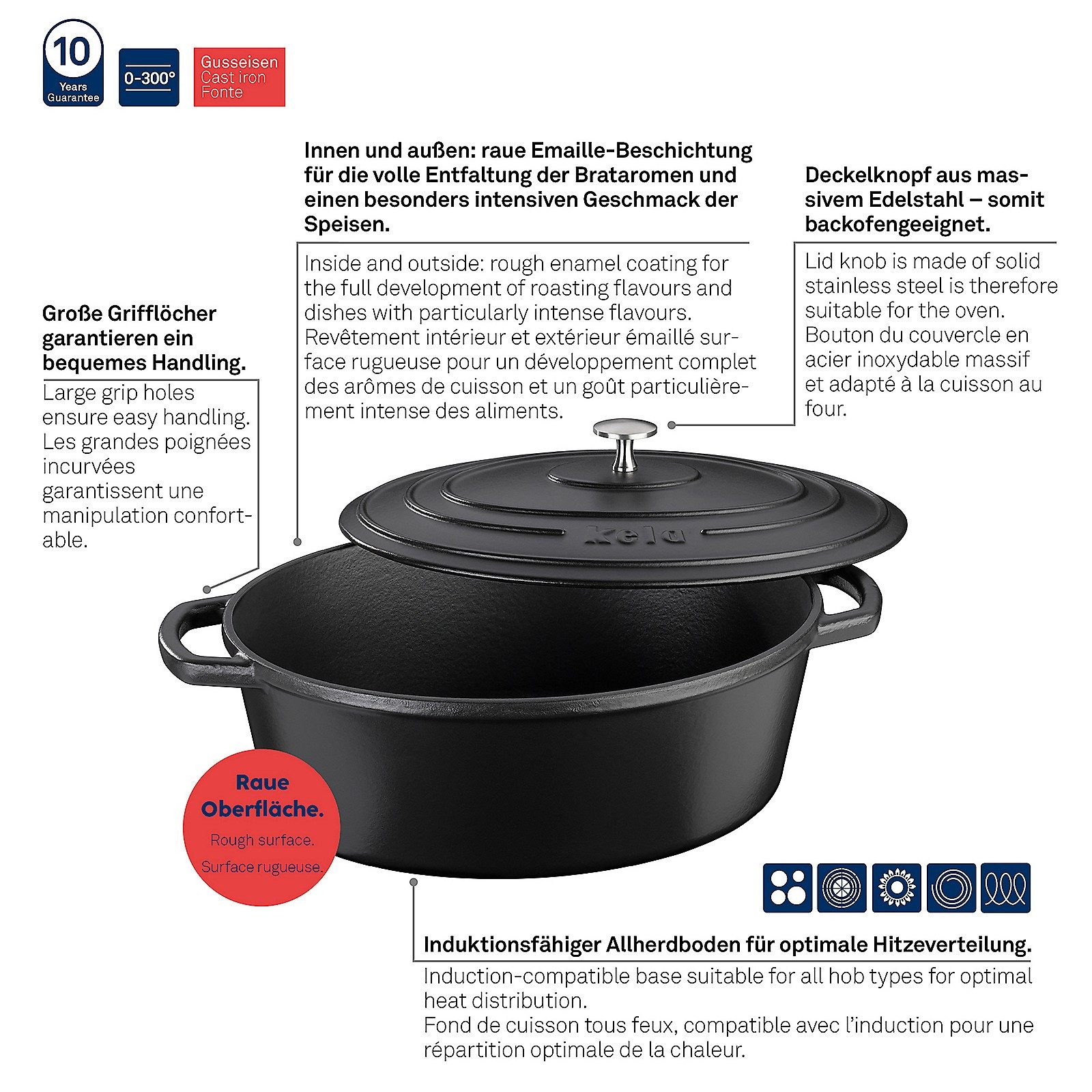 kela Bräter Calido, Gusseisen, für alle Herdarten(auch Induktion) hohe Hitzebeständigkeit, emailliert