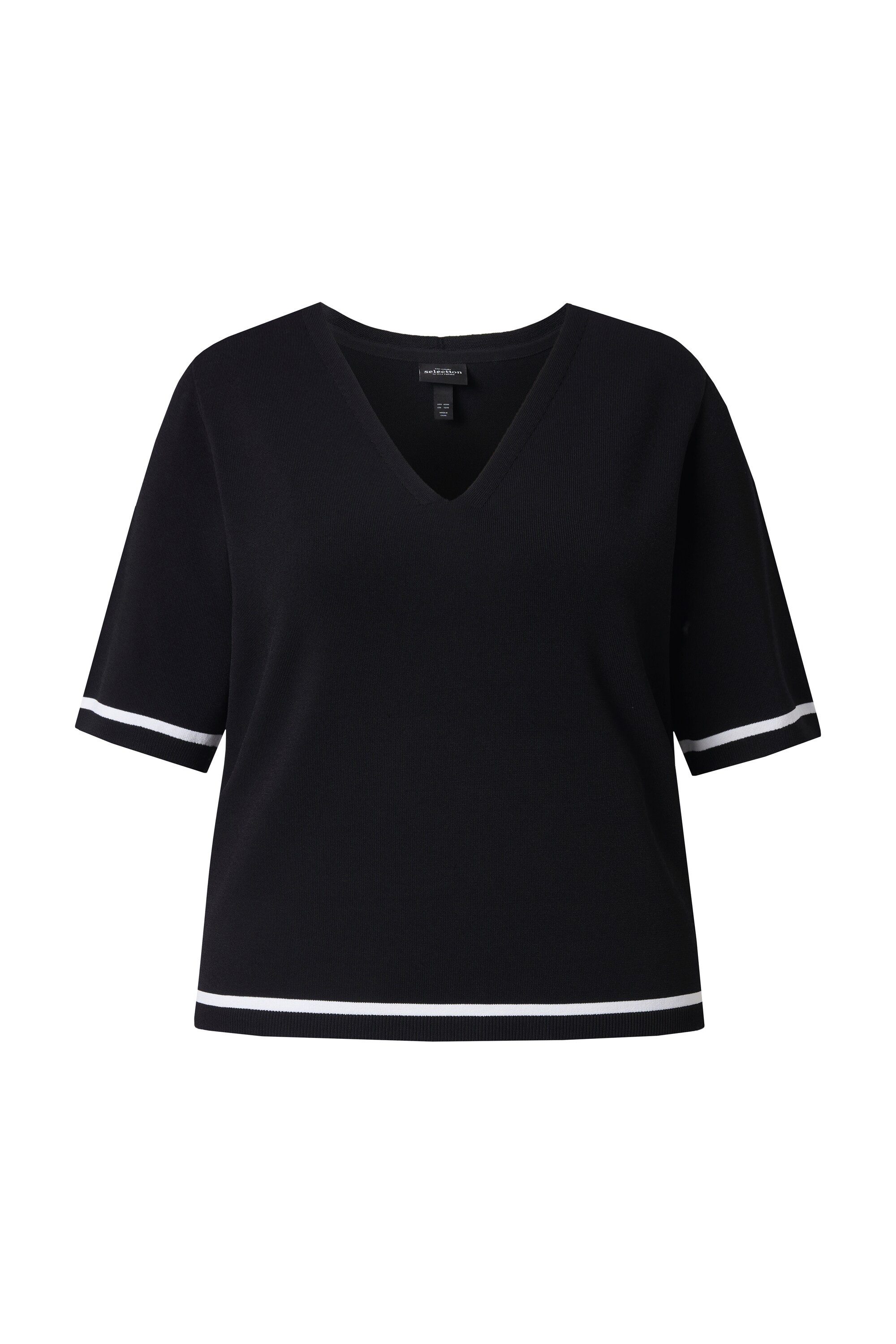Ulla Popken Strickpullover Pullover Feinripp-Strick kurz V-Ausschnitt Halba günstig online kaufen