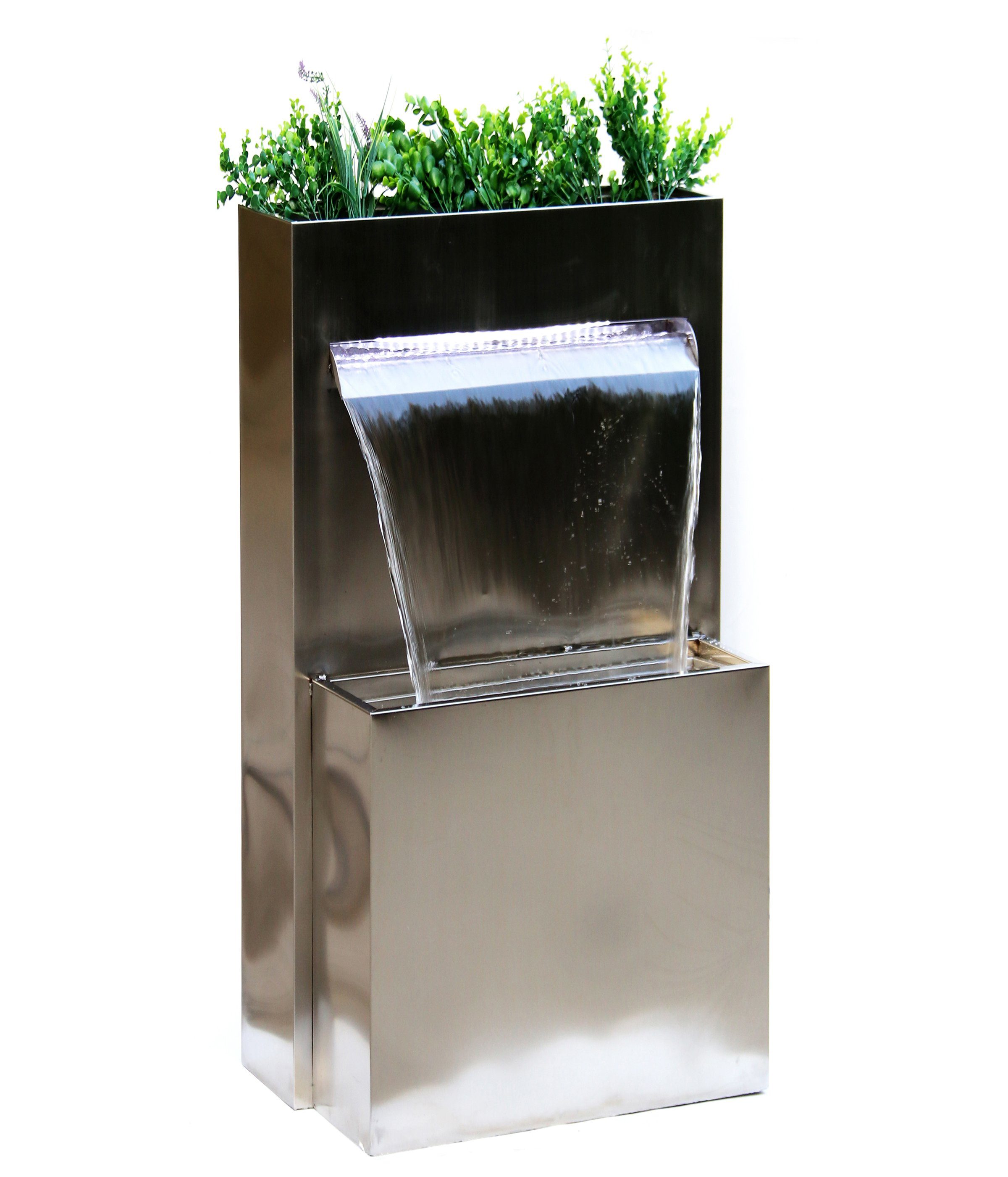 Dehner Gartenbrunnen Dallas mit LED, 89 x 46 x 44 cm, Edelstahl, moderner Gartenbrunnen mit schönem Wasserfall