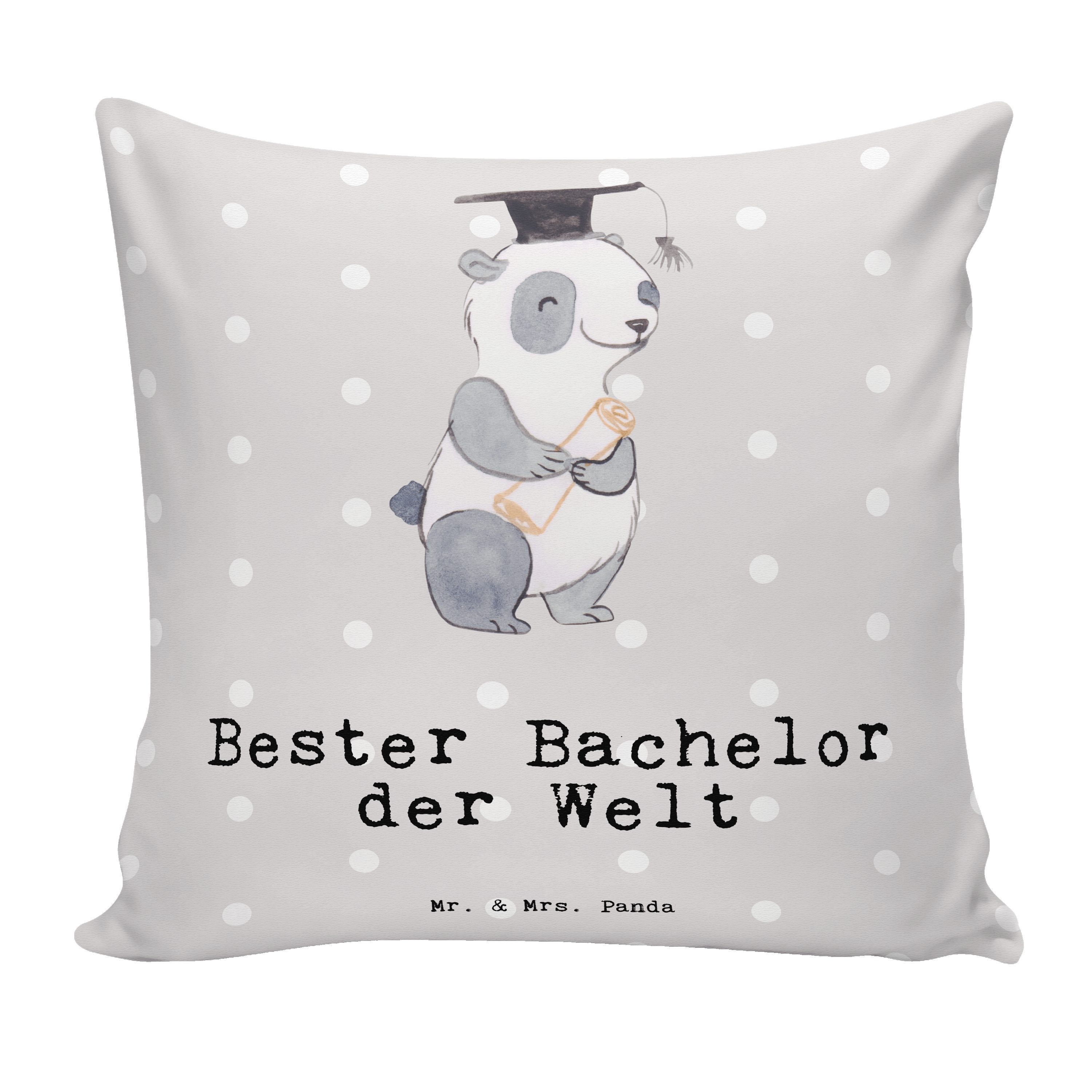 Mr. & Mrs. Panda Dekokissen Panda Bester Bachelor der Welt - Grau Pastell - Geschenk, Freude mach