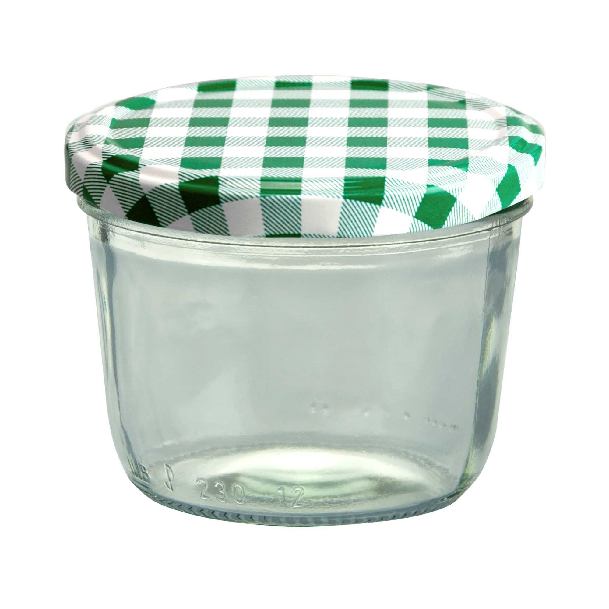 To Einmachglas 82 230 Glas 50er Set Sturzglas ml Deckel, Marmeladenglas karierter MamboCat grün