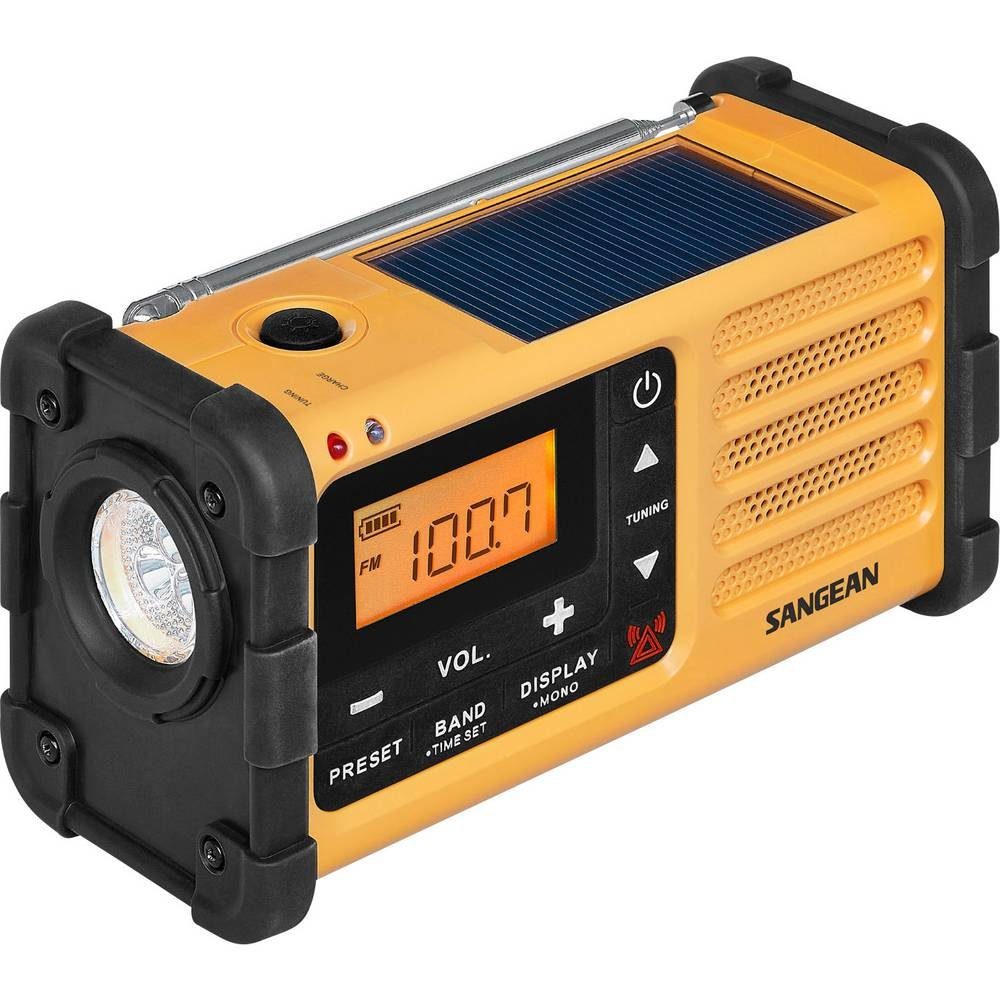 Sangean Outdoorradio (Akku-Ladefunktion, wiederaufladbar, Handkurbel) Radio Taschenlampe