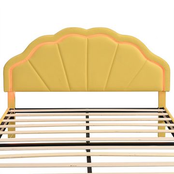 OKWISH Polsterbett Funktionsbett Doppelbett Bett (Gepolsterter Schwebebett Rahmen, flächiges Doppelbett-Gästebett, mit LED-Leuchten und Kopfteildesign 140*200cm), ohne Matratze