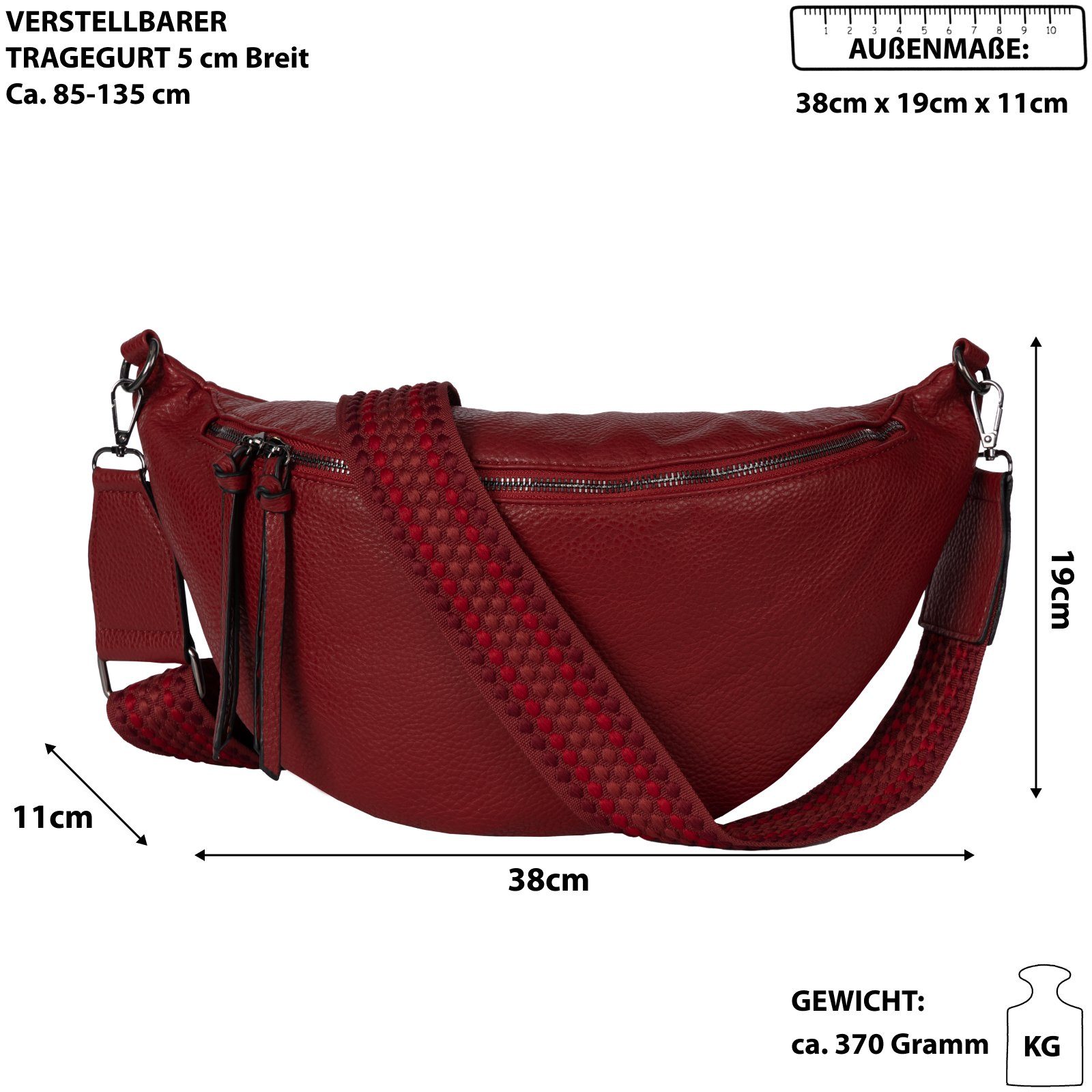 EAAKIE RED Kunstleder Hüfttasche als Gürteltasche Bauchtasche Crossbody-Bag Umhängetasche CrossOver, tragbar Schultertasche, Umhängetasche Italy-D,