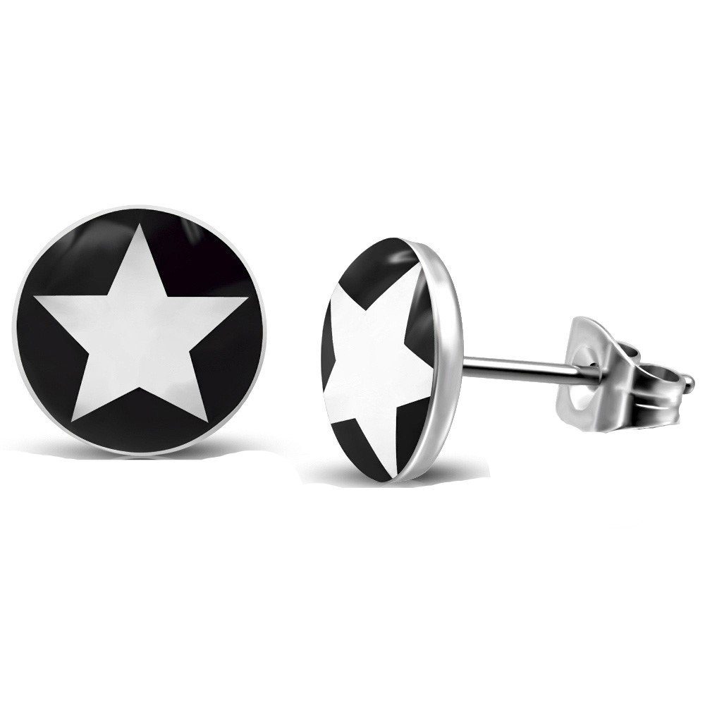 (2 BUNGSA (1 Ohrstecker 2-tlg), Edelstahl Ohrringe Stern Paar Ohrring-Set Unisex aus Ohrschmuck rund weiß Silber Stück),