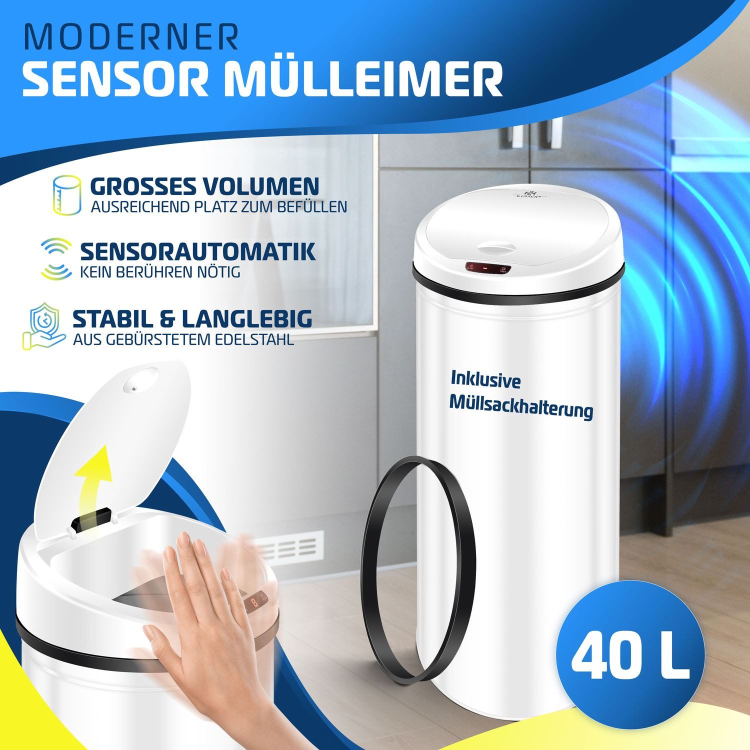 KESSER Mülleimer, Automatik Sensor Mülleimer Abfalleimer Abfall EDELSTAHL