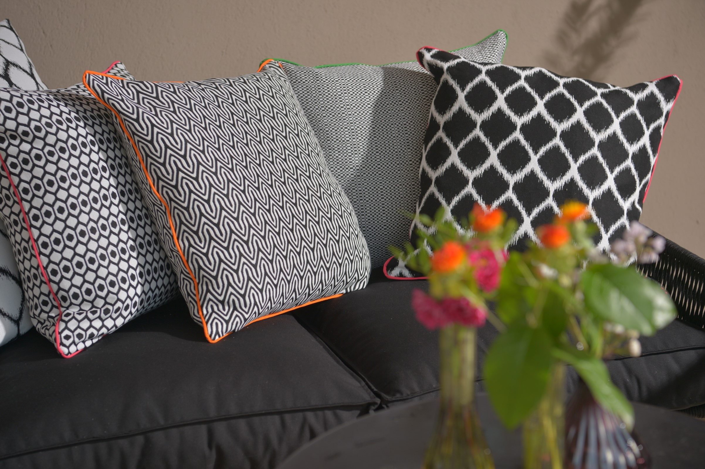 H.O.C.K. Декоративные подушки Brian, Outdoorkissen inkl. Füllung, 50x50cm, Декоративные подушки, gemustert, schwarz