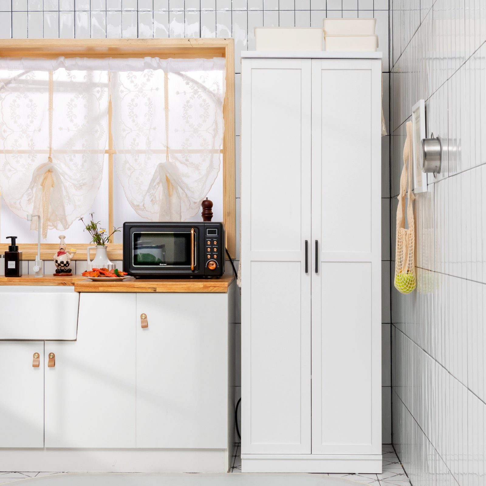 COSTWAY Küchenbuffet Küchenschrank hoch, mit Türen & Regalen, 59x43,5x178cm günstig online kaufen