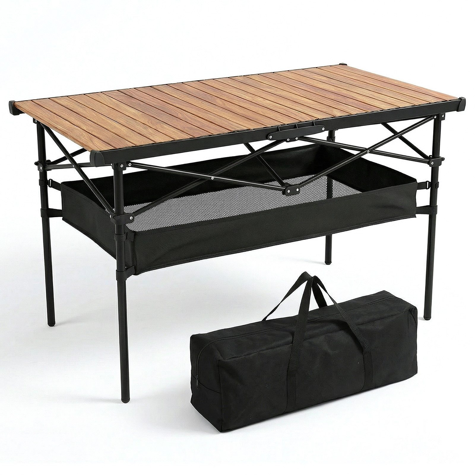 Sekey Campingtisch Faltbar Ultraleicht Gartentisch Klappbar Balkontisch aus Aluminium, 120 x 60 cm Tischplatte in Holzoptik, Wetterfest Stabilit Pflegeleicht