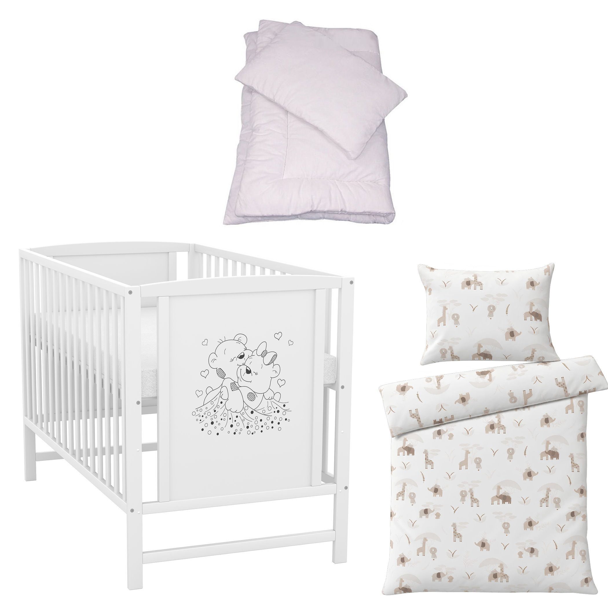 Baby-Delux Komplettbett Babybett Mia Komplettset, 7-tlg., Kinderbett 60x120 cm weiß, Bettset verschiedene Designs