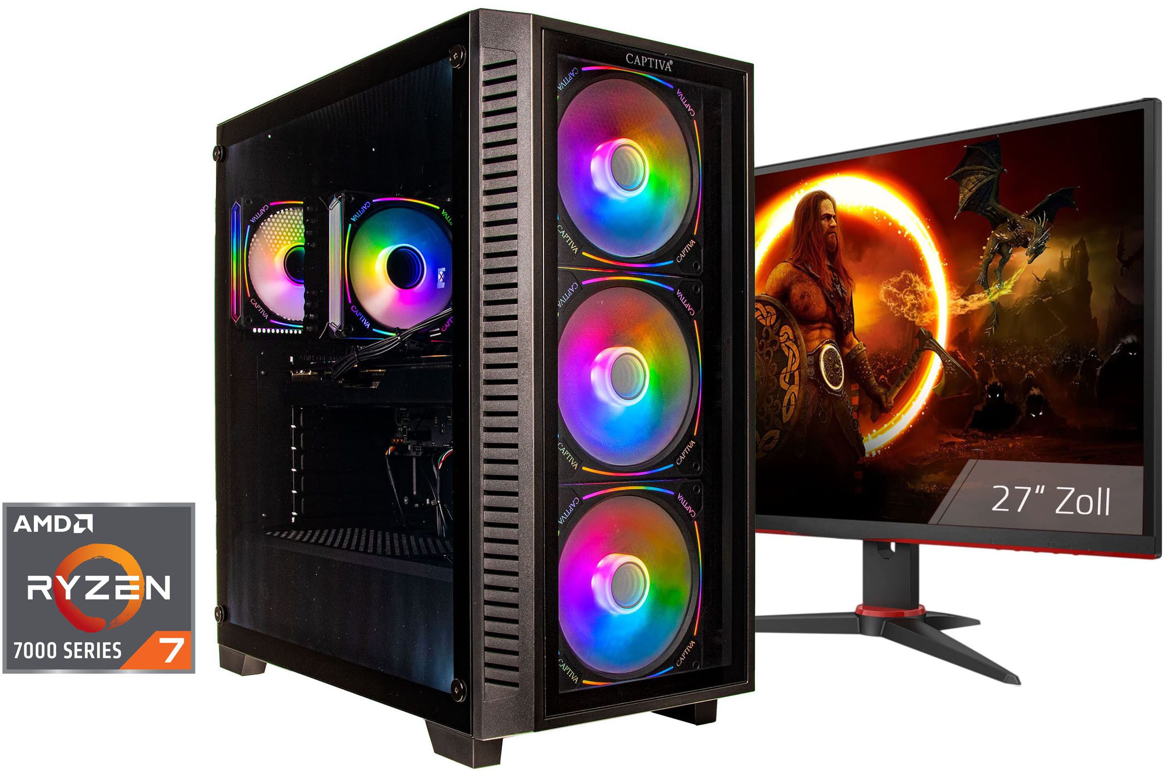 CAPTIVA Advanced Gaming R94-948 TFT Bundle Gaming-PC-Komplettsystem (27", AMD Ryzen 7 7700X, GeForce® RTX™ 5060 Ti, 32 GB RAM, 2000 GB SSD)