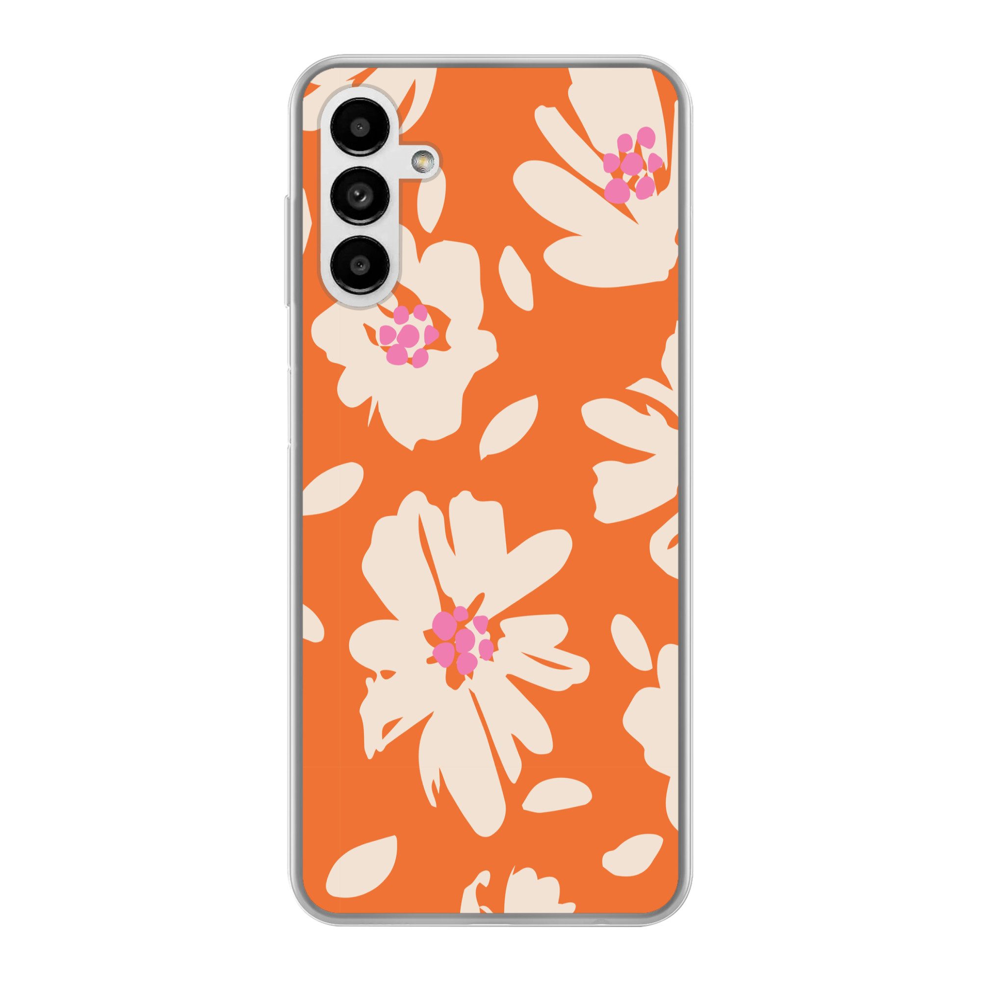 MuchoWow Handyhülle für Samsung Galaxy A04s Blumen - Orange - Beige - Rosa - Abstrakt, Handy Case, Silikon, Bumper Case Dünn