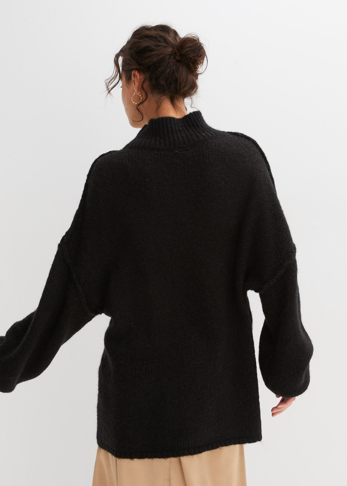 bonprix Strickpullover mit Wollanteil, mit Stehkragen, oversized, markante Nähte