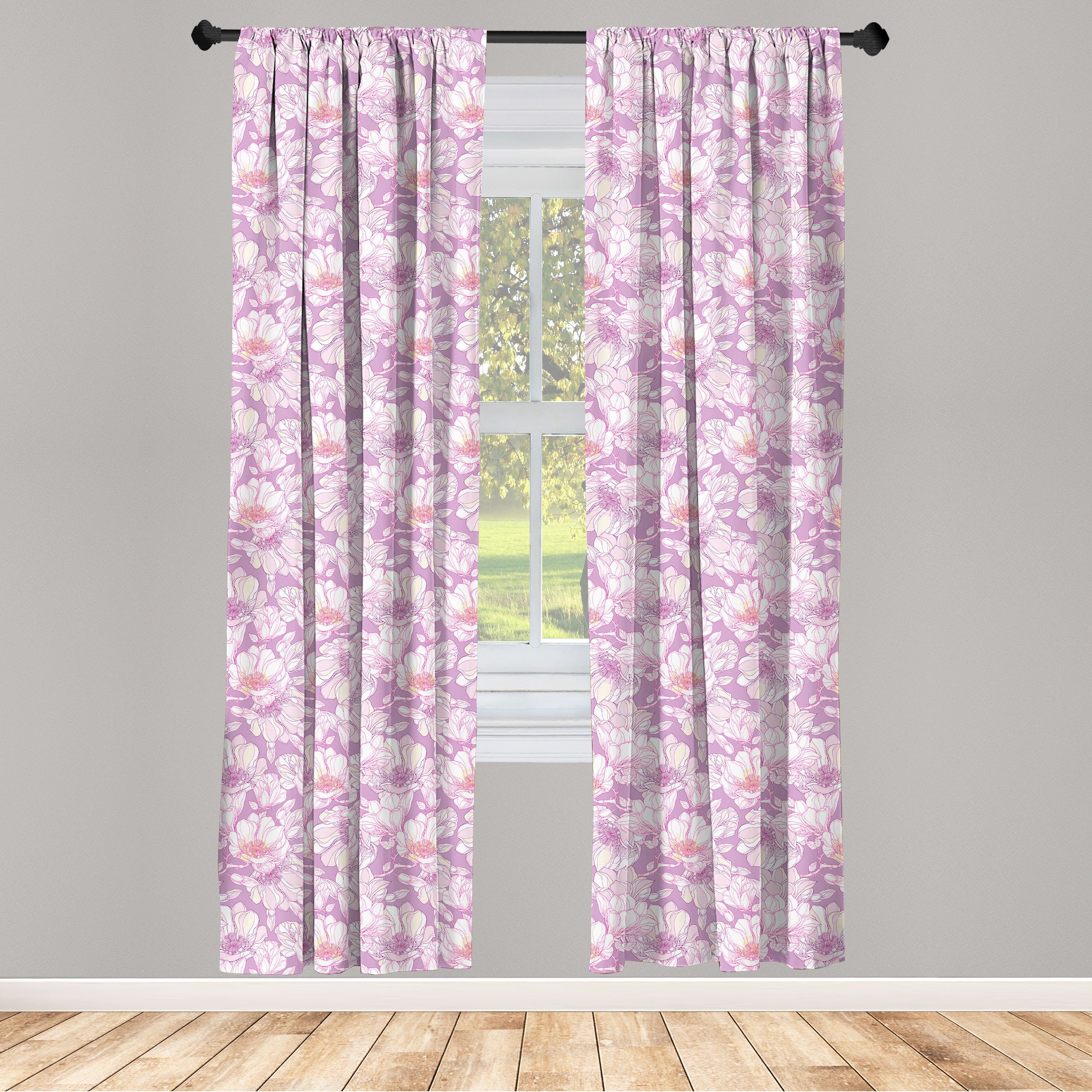 Gardine Vorhang für Wohnzimmer Schlafzimmer Dekor, Abakuhaus, Microfaser, Magnolie Pastellblumen-Blüte