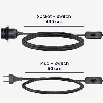 kwmobile E27 Lampenfassung m. Schalter - 5m Textilkabel - E27 Fassung Kabel Elektro-Adapter, 504,00 cm