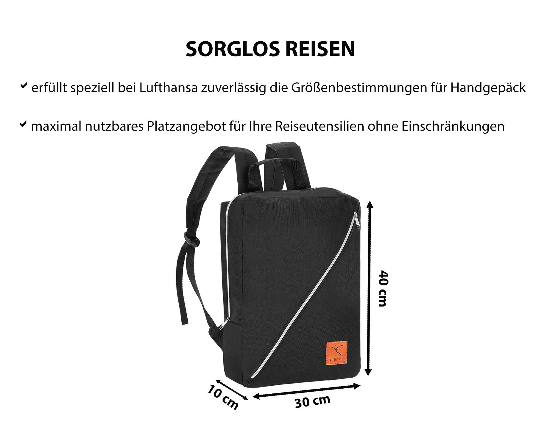 und abschließbar extra 40x30x10 leicht Reiserucksack Handgepäck Granori Schwarz Lufthansa, cm für