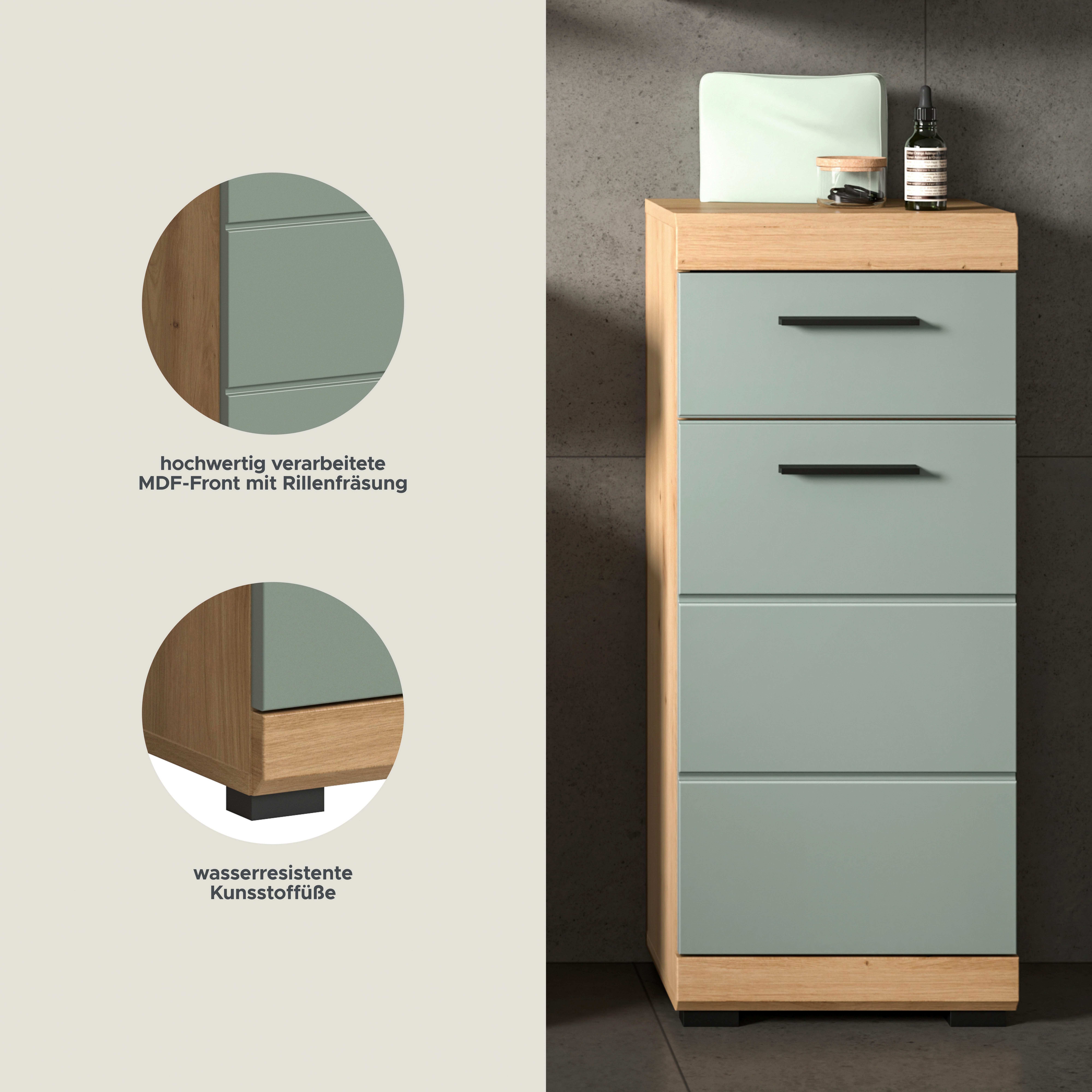 welltime Unterschrank SIENA, Breite 37cm, 1 Tür, 1 Schubkasten, 2 Fächer, MDF-Front (1-St., TOPSELLER) in verschiedenen Farben erhältlich, Badmöbel, Badschrank, Kommode, Bad