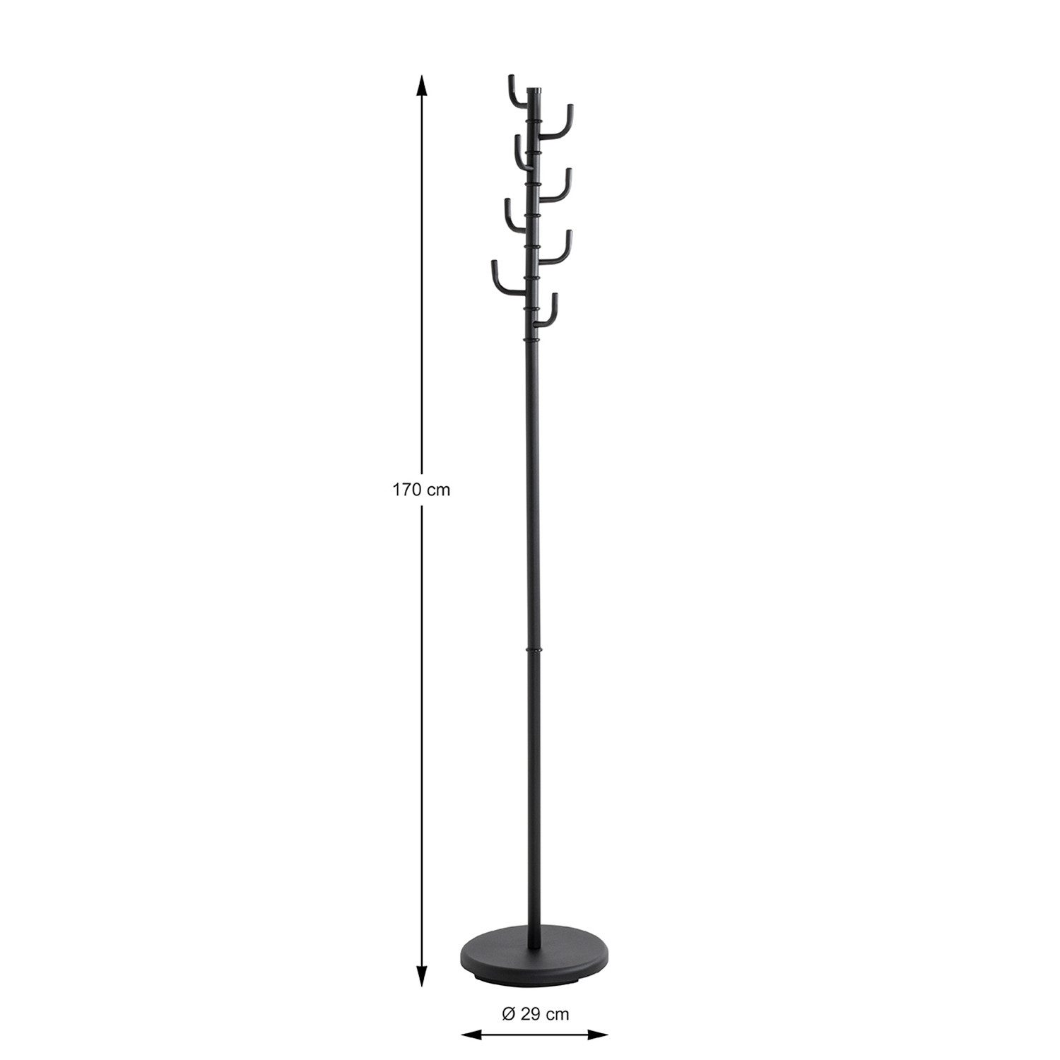 HAKU Garderobenständer ROGER Garderobe - schwarz - Metall - H. 170cm - Flurgarderobenständer, (1xGarderobenständer, Hakenständer - Aufhängeständer), Kleiderständer - Mantelständer - Jackenständer