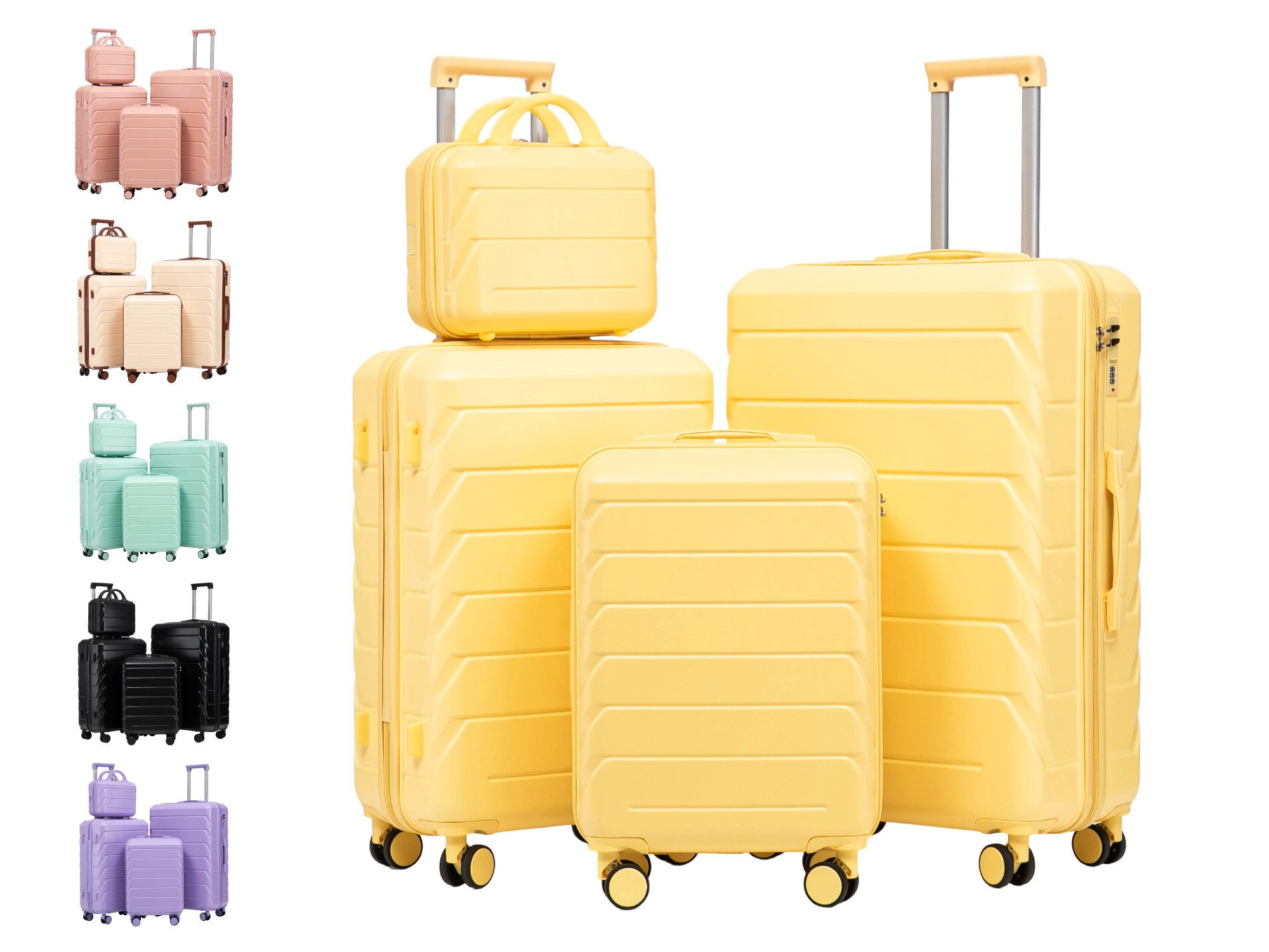 GLP Trolleyset Hartschalen Koffer S-M-L-XL-Set Reisekoffer Trolley, 4 Rollen, (Robustes Koffer-Set aus ABS-Hartschale, 4 tlg., 360° leisen Doppelrollen & verstellbarem Teleskopgriff), für Reisen, Wochenendtrips & Geschäftsreisen