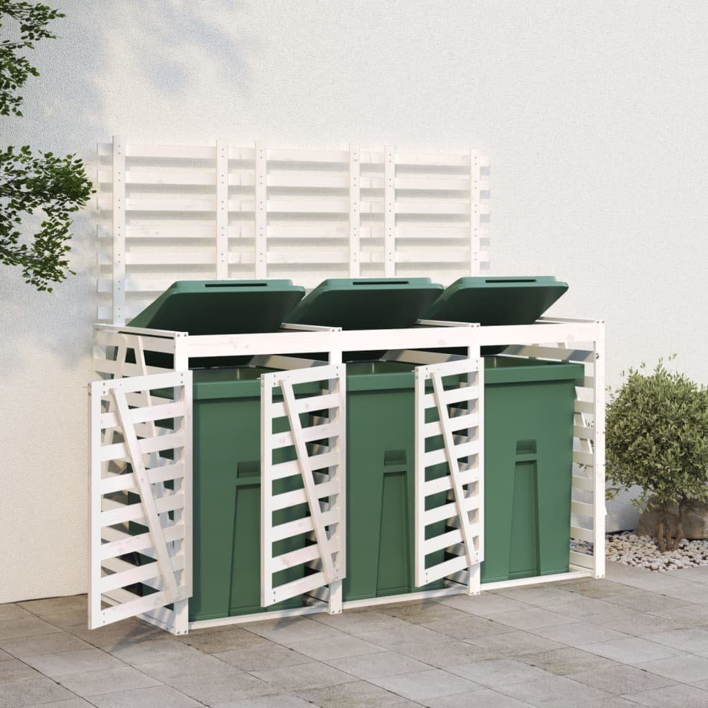 vidaXL Mülltonnenbox Mülltonnenbox für 3 Tonnen Weiß Massivholz Kiefer