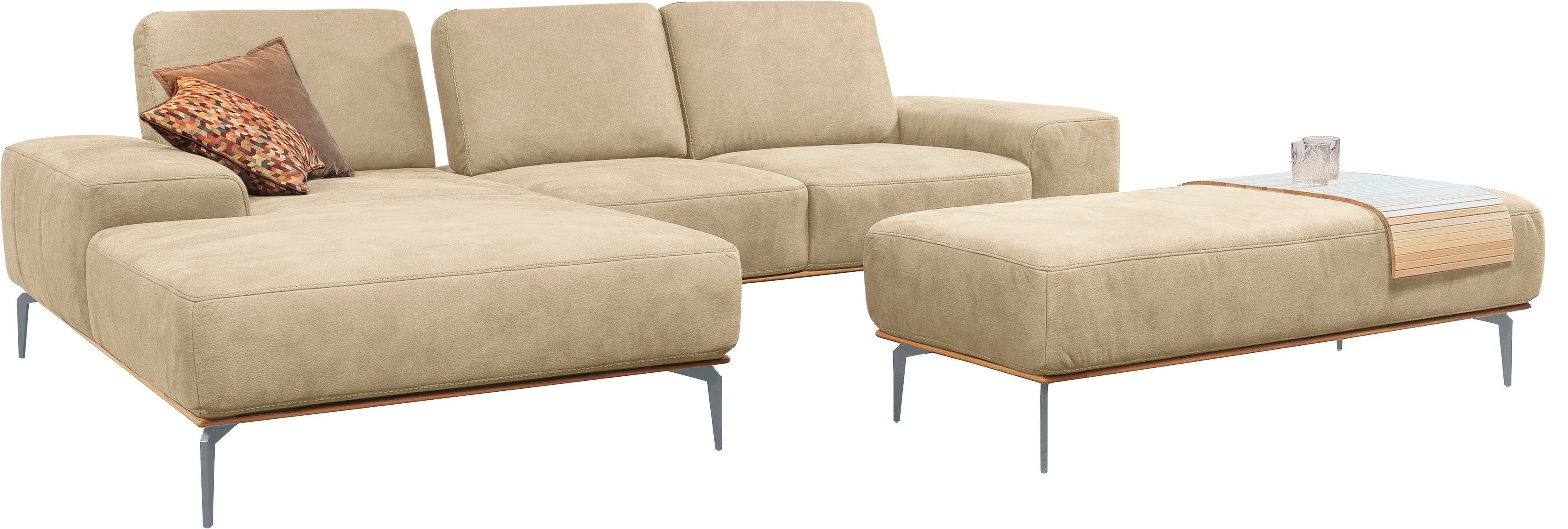 W.SCHILLIG Ecksofa run, Designsofa mit tollem Sitzkomfort, bequem, L-Form, mit elegantem Holzsockel, Füße in Silber matt, Breite 279 cm