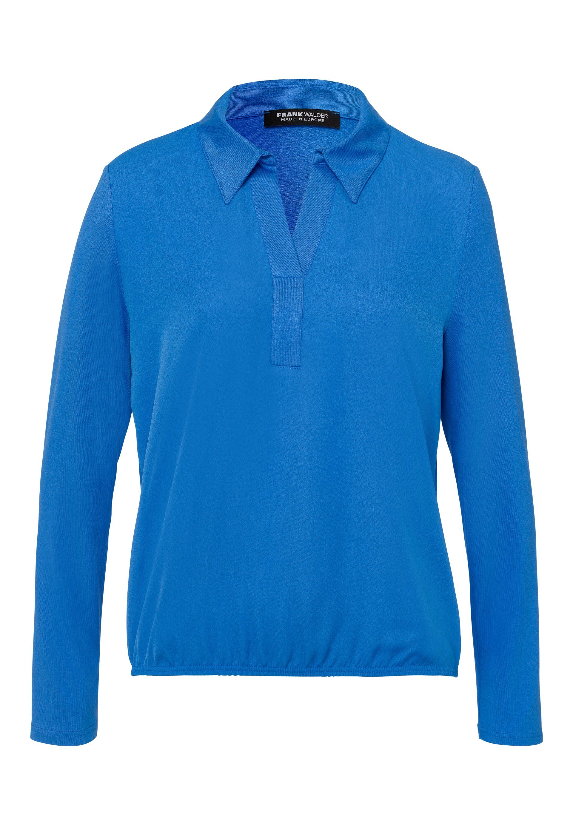 FRANK WALDER Langarm-Poloshirt Blusenshirt NOS kobalt | V-Shirts