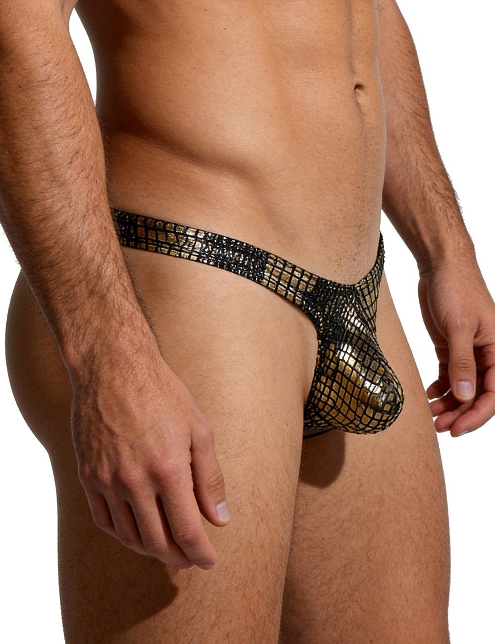 Lau-Fashion Stringtanga Herren String mit Schlangenmuster in Lack Leder Wetlook-Optik